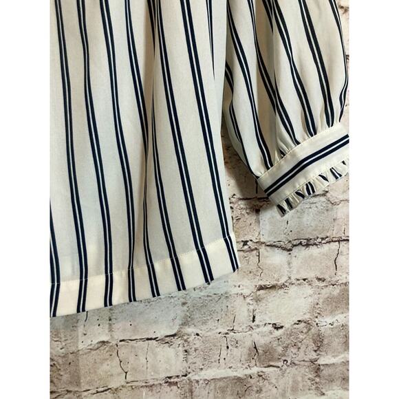 J. Crew Mercantile Top Womens Small White Navy Striped Nautical Bow Tie - Picture 7 of 13